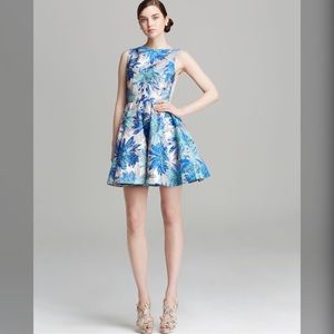Alice + Olivia Blue Floral Jacquard Foss Dress